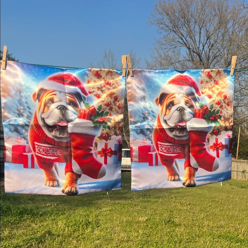NEW Set of 2 English Bulldog Santa Christmas Throw Pillow Covers Pillowcases